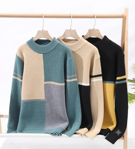 Prix d'usine Chine Bangladesh, logo personnalisé OEM, pull en polyester pour homme, col rond, tendance, décontracté, hiver, couleur contrastée - Product Image 1