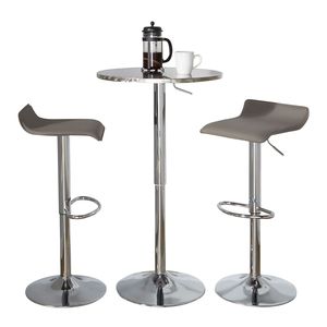 "Contemporary 3-Piece Silver/Chrome Bar Set with Grey Oval <b>Footrest</b> and Adjustable Bar" - Product Image 2