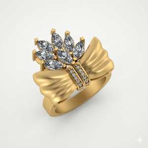 Vintage 925 Silver <b>Gold</b> Plated Bow-Style Ring Pave Cute Trendy Custom Romantic Moissanite Engagement Wedding Party Girlfriend - Product Image 1