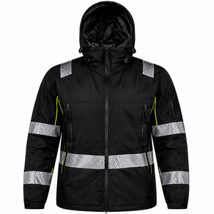 <b>High</b> <b>Visibility</b> Safety <b>Jacket</b> Black Yellow Reflective Stripes Full Zip <b>Softshell</b> Workwear OEM - Product Image 2