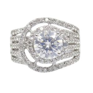 Bague de mariage unisexe Gemvanity SR1456 en or 14 carats plaqué or, sertie de moissanite taille brillant classique, style Chanel, pour femme - Product Image 3