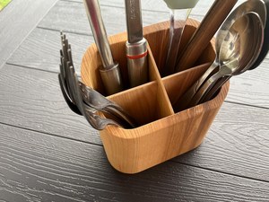 Ash Wood Kitchen Utensil Organizer: Cutlery Holder for Dining <b>Table</b> - Product Image 5