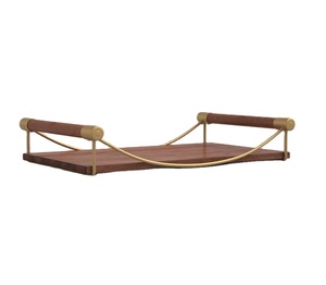 Elegante bandeja rectangular de madera maciza con asas de metal dorado mate, plato decorativo moderno para uso en la cocina del hogar. - Product Image 1