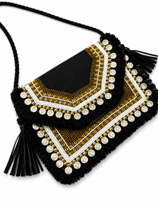 Sac à bandoulière bohème de luxe fait main, durable, avec fermeture éclair, garniture à franges, broderie ethnique, sac à main bandoulière tendance pour festival - Product Image 2