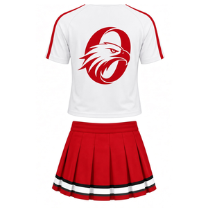 Ensemble uniforme de cheerleading rouge et blanc, haut à manches courtes, jupe plissée, tenue d'équipe sportive, entraînement, compétition, performance sportive - Product Image 2