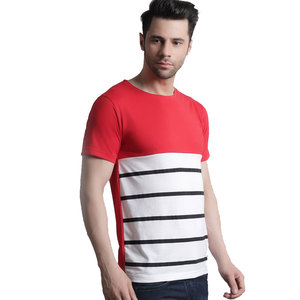 T-shirt décontracté pour homme en coton 100% à rayures rouges et blanches, col rond, manches courtes, coupe classique, logo sur le devant - Product Image 5