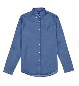 <b>Men's</b> Light Blue Denim Shirt Button Down Collar Full Sleeve Casual Regular Fit 100% Cotton Breathable All Seasons - Product Image 2