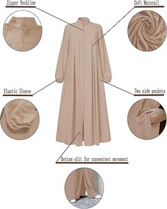 ชุดอาบายะสีเบจสำหรับผู้หญิง แขนยาว คอตั้ง ยาวคลุมเท้า ทรงหลวม ผ้าฝ้าย ใส่ได้ทุกวัน สไตล์ตะวันออกกลาง - Product Image 4