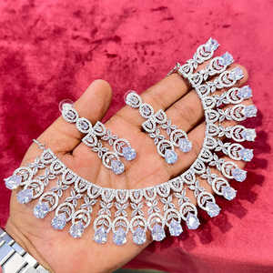 Conjunto de collar de diamantes americanos Chapado en plata 11103254WH Joyería fina elegante - Product Image 1