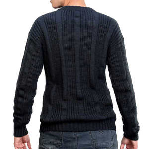 Pull en maille épaisse pour homme, couleur unie, hiver, manches longues, laine/acrylique, coupe classique, détail troué - Product Image 2