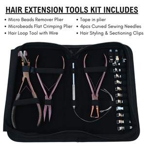 Kit de herramientas comerciales para extensiones de cabello con alicate de crimpado de microperlas, gancho en lazo, enhebrador, aplicador de cinta y herramienta de eliminación de microlink. - Product Image 2