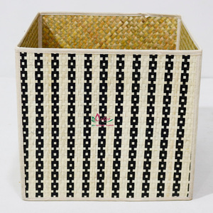 <b>Square</b> Palm Leaf <b>Storage</b> <b>Basket</b> With Black Stripe Pattern Eco-Friendly Rustic Design For Sundries Organization - Product Image 2