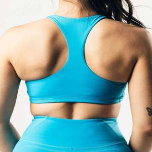 Women <b>Halter</b> <b>Neck</b> Sports <b>Bra</b> Cut-Out Design Medium Support Breathable Solid Color Fitness Wear Blue - Product Image 6