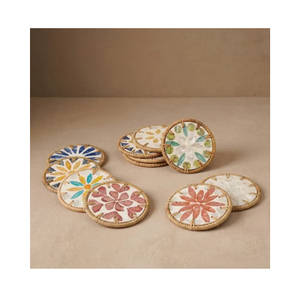 Classic Round <b>Ceramic</b> <b>Coaster</b> with Colorful MOP pattern Rattan Frame Eco-Friendly Tableware Placemats In Wholesale - Product Image 2