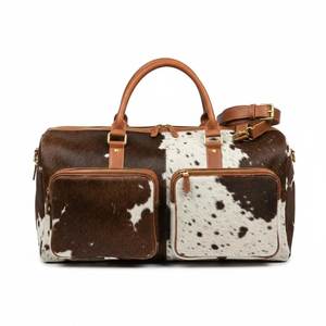 Men's Cowhide Leather Duffle Bag Rectangular Zipper Closure Double Handle Multiple Compartments Travel Utility Pocket - Product Image 4