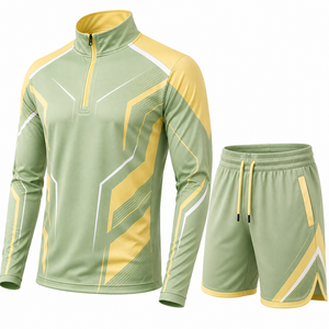 Men's Quarter-Zip Pullover Shorts <b>Set</b> Digital Printing 100% Polyester <b>Knitted</b> Breathable Quick Dry Casual - Product Image 6