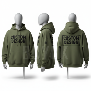 Sweat-shirt à capuche zippé vert personnalisé unisexe en molleton de coton décontracté avec poche imprimée de strass sur le devant coupe oversize automne - Product Image 5