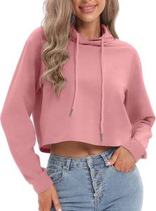 เสื้อฮู้ดครอปสีชมพูสำหรับผู้หญิง แขนยาว สไตล์ลำลอง สีพื้น ผ้าถัก มีฮู้ด เหมาะสำหรับใส่ในฤดูใบไม้ร่วง - Product Image 3