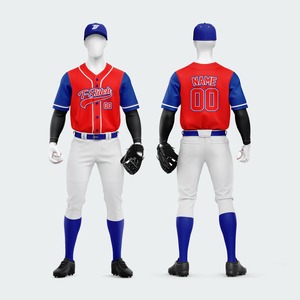 Camiseta de Béisbol para Hombre, Cuello en V, Manga Corta, Roja y Azul, con Estampado por Transferencia de Calor, Transpirable, Ecológica, Antibacteriana, Corte Regular - Product Image 2