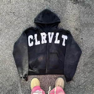 Sweat-shirt à capuche pour homme, coupe oversize, style streetwear, noir et bleu, en coton French Terry, manches raglan, respirant, coupe classique - Product Image 2