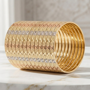 ORO-Z Three Tone Gold Plated <b>Bangles</b> Diamond Cut Textured Bracelet <b>Bangles</b> for Women OEM ODM Customized Jewelry - Product Image 2