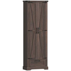Armario de despensa alto estilo rústico con cajón de puerta corredera y estantes ajustables para cocina - Product Image 4