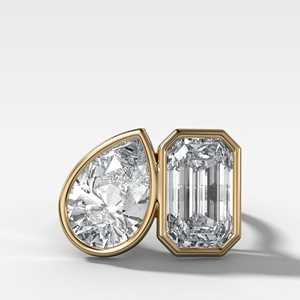 Anillo de compromiso de oro macizo de 14K con esmeralda de 7 quilates en forma de pera y diamante cultivado en laboratorio Toi et Moi, engaste de bisel, moderno, de dos piedras, banda de joyería para boda - Product Image 1