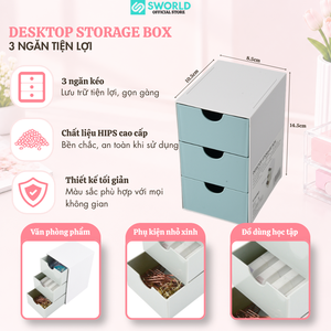 Sworld Desktop <b>Storage</b> <b>Box</b> 3 <b>Drawer</b> HIPS Plastic Organizer Minimalist Design 8.5x10.5x14.5cm Office Use - Product Image 4