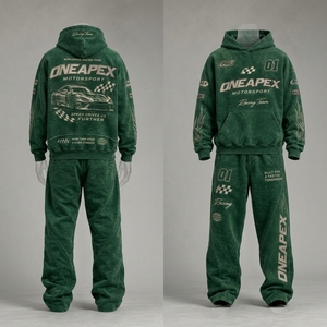 Men's Green Motorsport <b>Hoodie</b> Sweatpants Tracksuit Set by <b>One</b> Apex Racing Team Two <b>Piece</b> Matching Jogger Streetwear Casual - Product Image 4