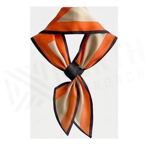 Pañuelo de Seda Cuadrado para Mujer, Diseño Color Block Naranja Beige, Elegante Accesorio de Moda Multifuncional para Todas las Temporadas - Product Image 2