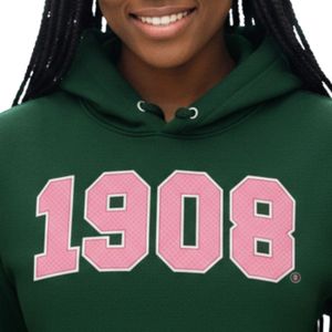 Sudadera con Capucha AKA Forest Green 1908, Números Deportivos Rosas, Sudadera de Forro Polar Unisex, Ropa de Hermandad Griega, OEM ODM - Product Image 3