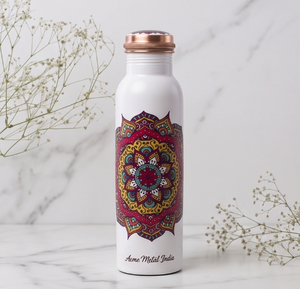 Unique Mandala Printed Copper Water Bottle Stylish Eco Friendly Bottle Reusable Bohemian Design Drinkware For Yoga Gym And Home - Product Image 1