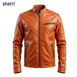 Blouson de motard en cuir véritable marron clair pour homme, coupe ajustée, blouson de motard, design de couleur de tissu personnalisé, prix abordables - Product Image 1