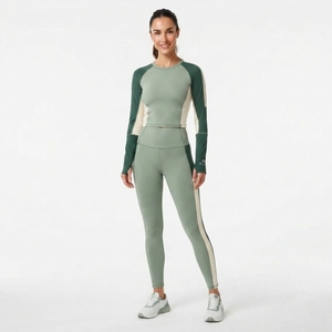 Conjunto Deportivo de Dos Piezas para Mujer, Top Corto de Manga Larga y Leggings de Cintura Alta, para Yoga, Fitness y Entrenamiento - Product Image 1