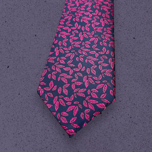 Benon Blue & Pink Leaf Pattern Premium Silk <b>Tie</b> | Luxury Designer Necktie for Men | Formal Business Party Fashion Accessory - Product Image 1