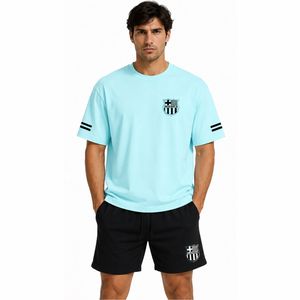 Ensemble T-shirt et short surdimensionné en coton 100% imprimé sur mesure pour homme, vêtements de sport décontractés d'été, deux pièces - Product Image 1
