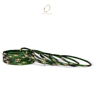Brazaletes de Cristal Verde con Baño de Oro Estilo Kashmiri, Ideales para Bodas, Colecciones de Joyería de Moda, Venta al Por Mayor - Product Image 4