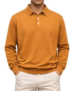 เสื้อโปโลแขนยาวสีเหลืองมัสตาร์ดสำหรับผู้ชาย เสื้อสเวตเชิ้ตผ้าคอตตอนผสมลำลอง คอปกแบบสวม ใส่ได้ทั้งฤดูใบไม้ร่วงและฤดูหนาว รับผลิตตามแบบ (OEM) ขายส่ง - Product Image 1