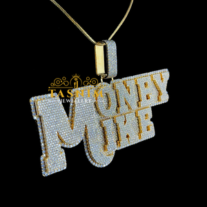 Collier Hip Hop Tasnim Jewellery Money Mike avec pendentif lettre, plaqué or 14 carats, diamants Moissanite VVS, style Iced Out - Product Image 2