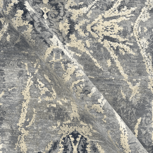 Alfombra de área de medallón transicional de lana y seda anudada a mano, azul helado y marfil, de pelo bajo, para dormitorio - Product Image 3