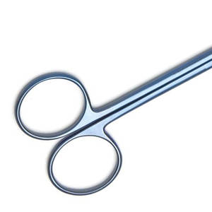 กรรไกรไอริสเคลือบสีน้ำเงิน ปลายตรง ผลิตจากเหล็กกล้าไร้สนิมสำหรับการผ่าตัด ปลายแหลมละเอียด ใช้งานด้วยมือ ได้รับการรับรองมาตรฐาน CE โดยบริษัท Blush surgical - Product Image 2
