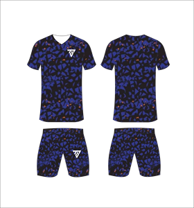 Custom Sublimated <b>Blue</b> Geometric Soccer Jersey Set V-Neck Short Sleeve Moisture Wicking Polyester Adult All Seasons Sportswear - Product Image 4