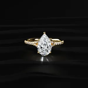 Special Edition Pear Cut <b>Split</b> Shank Single Engagement Diamond <b>Ring</b> Daily Wear Handcrafted Yellow Diamond <b>Ring</b> VVS-VS -Clarity - Product Image 2