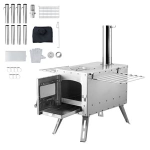 Poêle à bois de camping portable en acier inoxydable de 86 pouces avec tuyaux de cheminée et gants, capacité de 1646 in3, fonction pliable à 100 % - Product Image 1