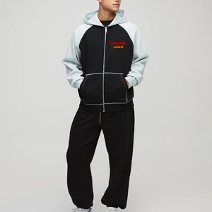 High Quality Custom Contrast Stitching Oversize French Terry Cotton <b>Hoodie</b> and Jogger Sweat Pants Set Sweat suit Tracksuit <b>Men</b> - Product Image 1