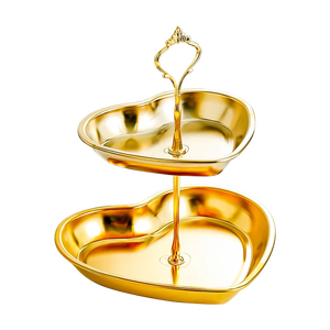 Plateau de service en forme de cœur doré de luxe à 2 niveaux, support à gâteau, plateau à dessert en métal pour mariage, fête, décoration de la maison - Product Image 5