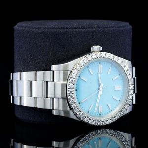 Reloj de Hombre de Acero Inoxidable con Esfera Vintage Azul Cielo, Bisel con Detalles, Cristal Mineral, Grosor de Caja de 5 mm, Diamante Moissanite de Calidad VVs1 - Product Image 4