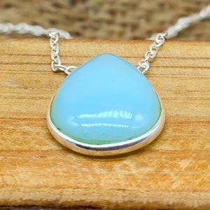 Collar de cadena con bisel de piedras preciosas de Calcedonia Aqua, joyería Bohemia delicada hecha a mano de Plata de Ley 925 para niños - Product Image 3