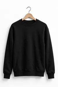 Men's Plain <b>Black</b> <b>Crew</b> <b>Neck</b> <b>Sweatshirt</b> Casual Solid Knitted Pullover Long Sleeve Top - Product Image 5