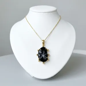 Collier pendentif réglable en forme d'étoile en onyx noir, pierre précieuse naturelle, design populaire, style luxueux, laiton plaqué or massif pour femmes - Product Image 4